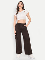 Women Solid Track Pants- Coffee Brown