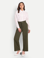 Women Olive Green High-Rise Straight Fit Cargo Trousers