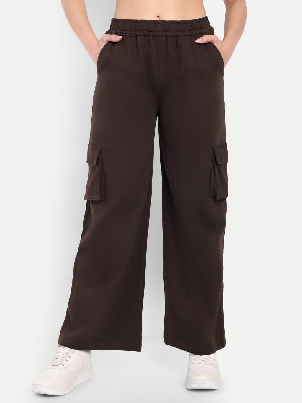 Women Solid Track Pants- Coffee Brown