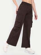 Women Solid Track Pants- Coffee Brown