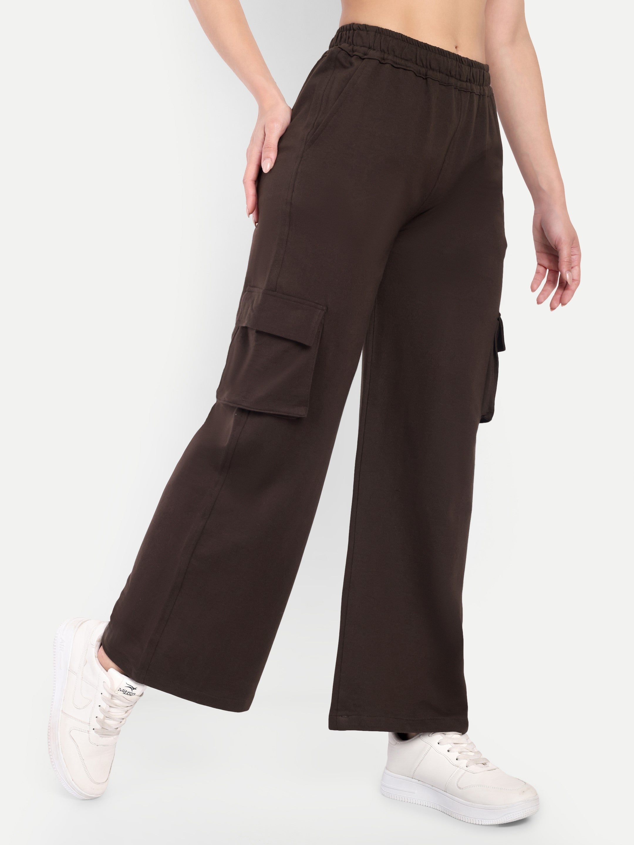 Women Solid Track Pants- Coffee Brown