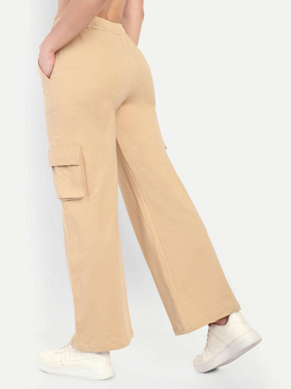 Women Solid Cargo Track Pants - Beige