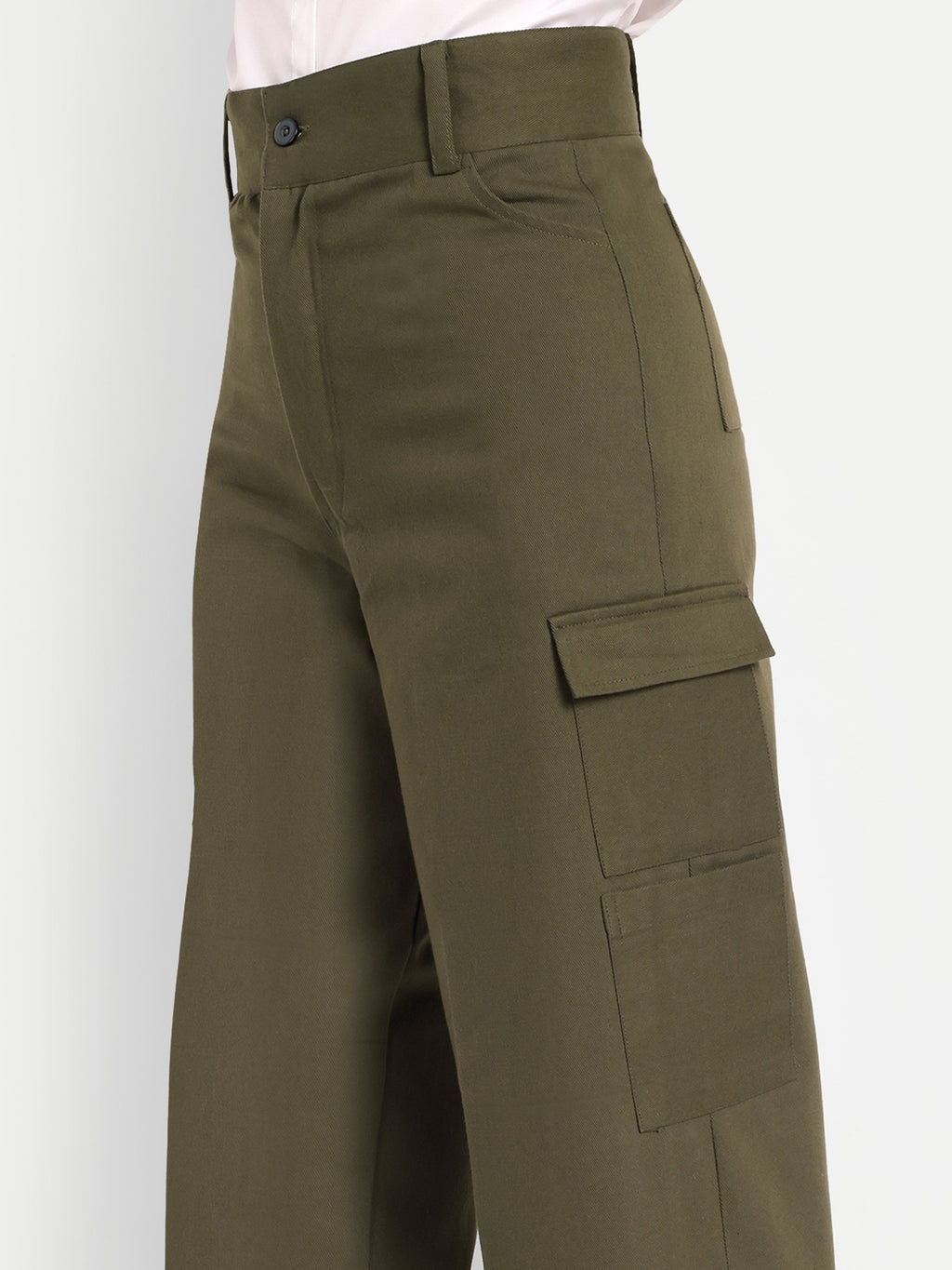 Women Olive Green High-Rise Straight Fit Cargo Trousers