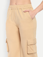 Women Solid Cargo Track Pants - Beige