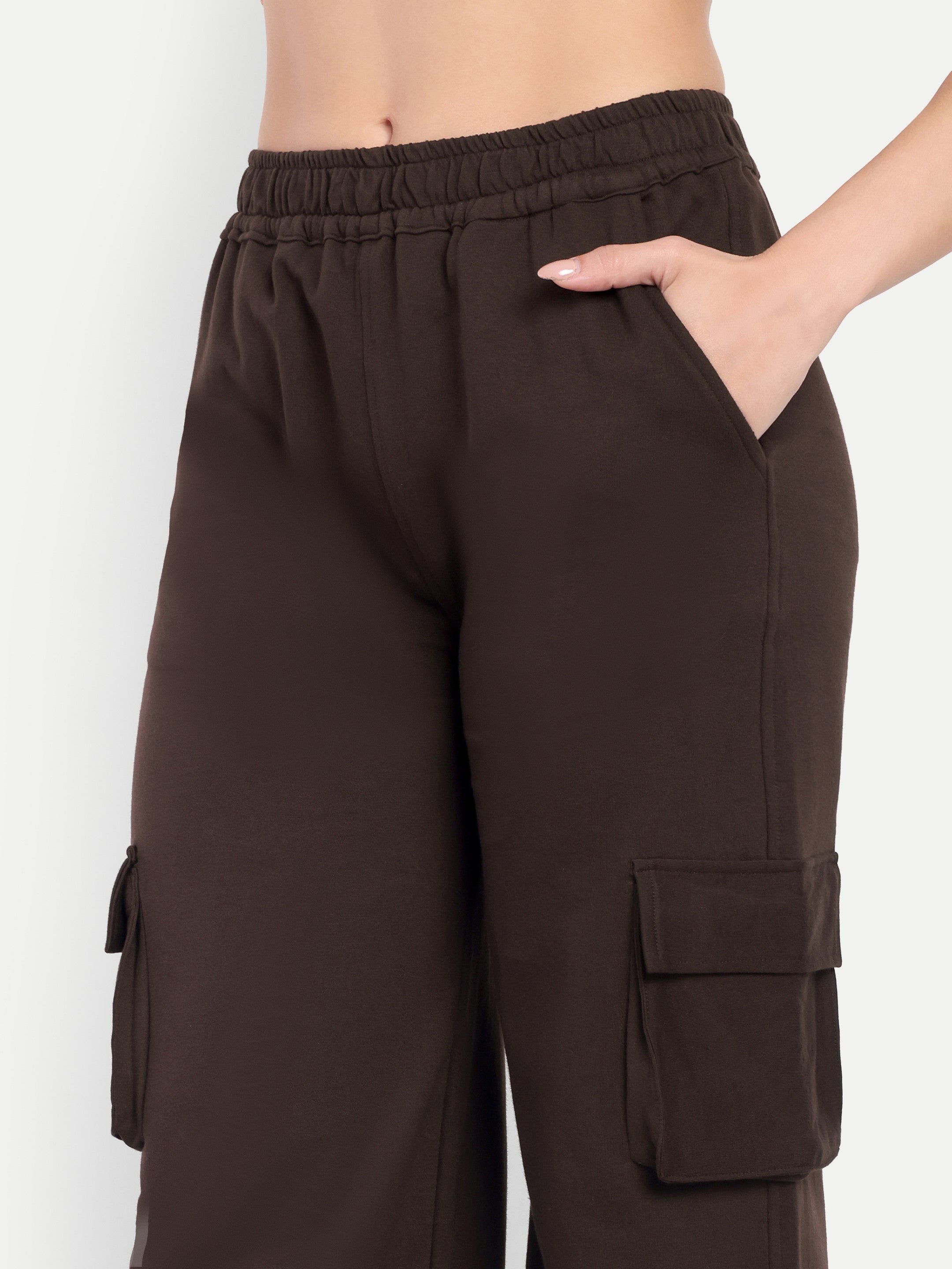 Women Solid Track Pants- Coffee Brown