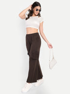 Women Solid Track Pants- Coffee Brown