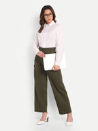 Women Olive Green High-Rise Straight Fit Cargo Trousers