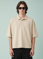 Mens Beige Oversize Polo - Boxy Fit