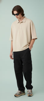 Mens Beige Oversize Polo - Boxy Fit