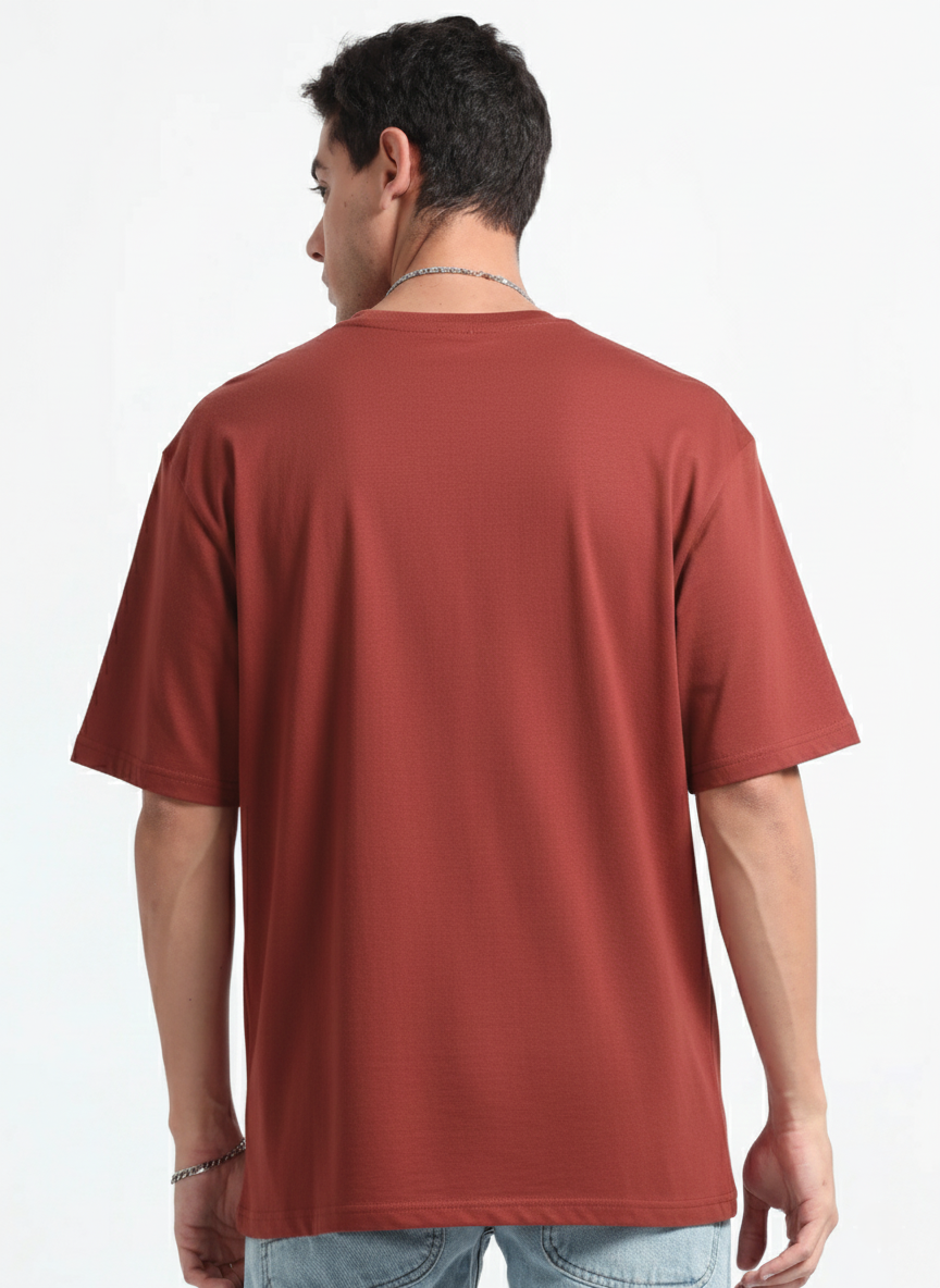 Mens Solid Oversized T-shirt- Brick
