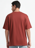 Mens Solid Oversized T-shirt- Brick