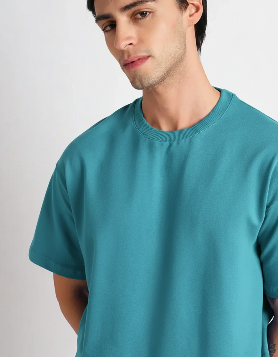 Mens Solid Oversized T-shirt- Teal
