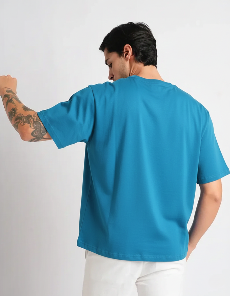 Mens Solid Oversized T-shirt- Teal