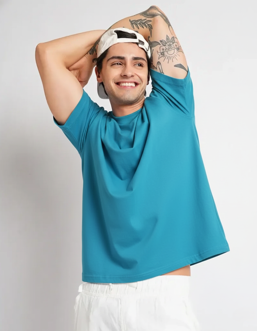 Mens Solid Oversized T-shirt- Teal
