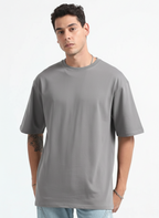 Mens Solid Oversized T-shirt- Grey