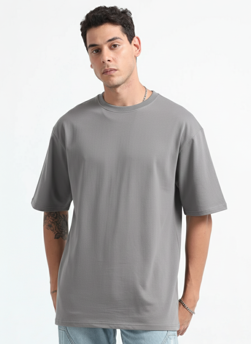 Mens Solid Oversized T-shirt- Grey