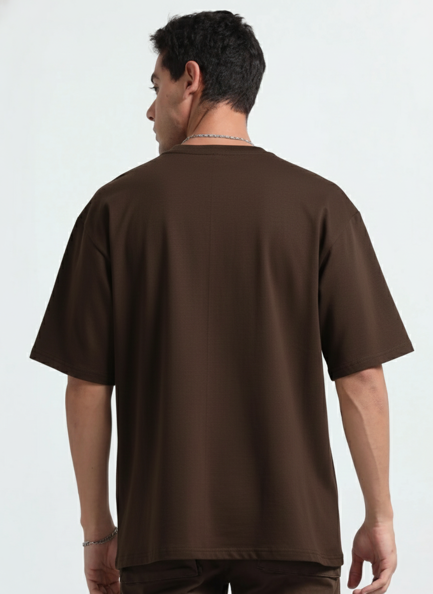 Mens Solid Oversized T-shirt- Coffee brown