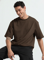 Mens Solid Oversized T-shirt- Coffee brown
