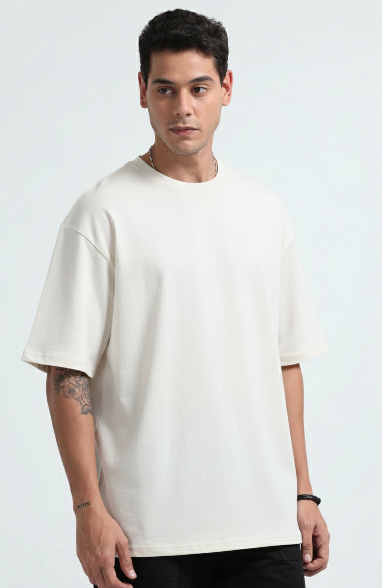 Mens Solid Oversized T-shirt- Off White