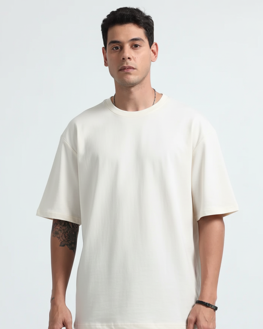 Mens Solid Oversized T-shirt- Off White