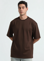 Mens Solid Oversized T-shirt- Coffee brown