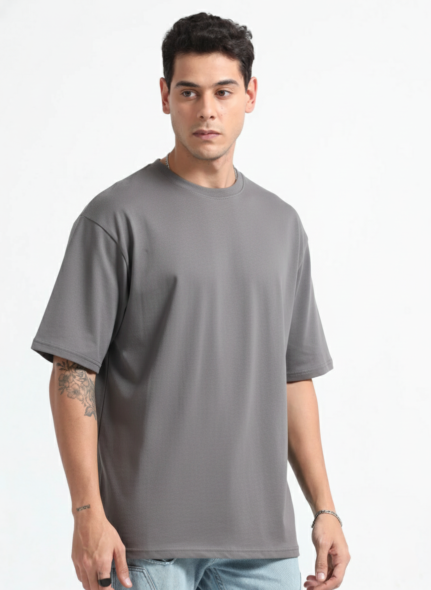 Mens Solid Oversized T-shirt- Grey