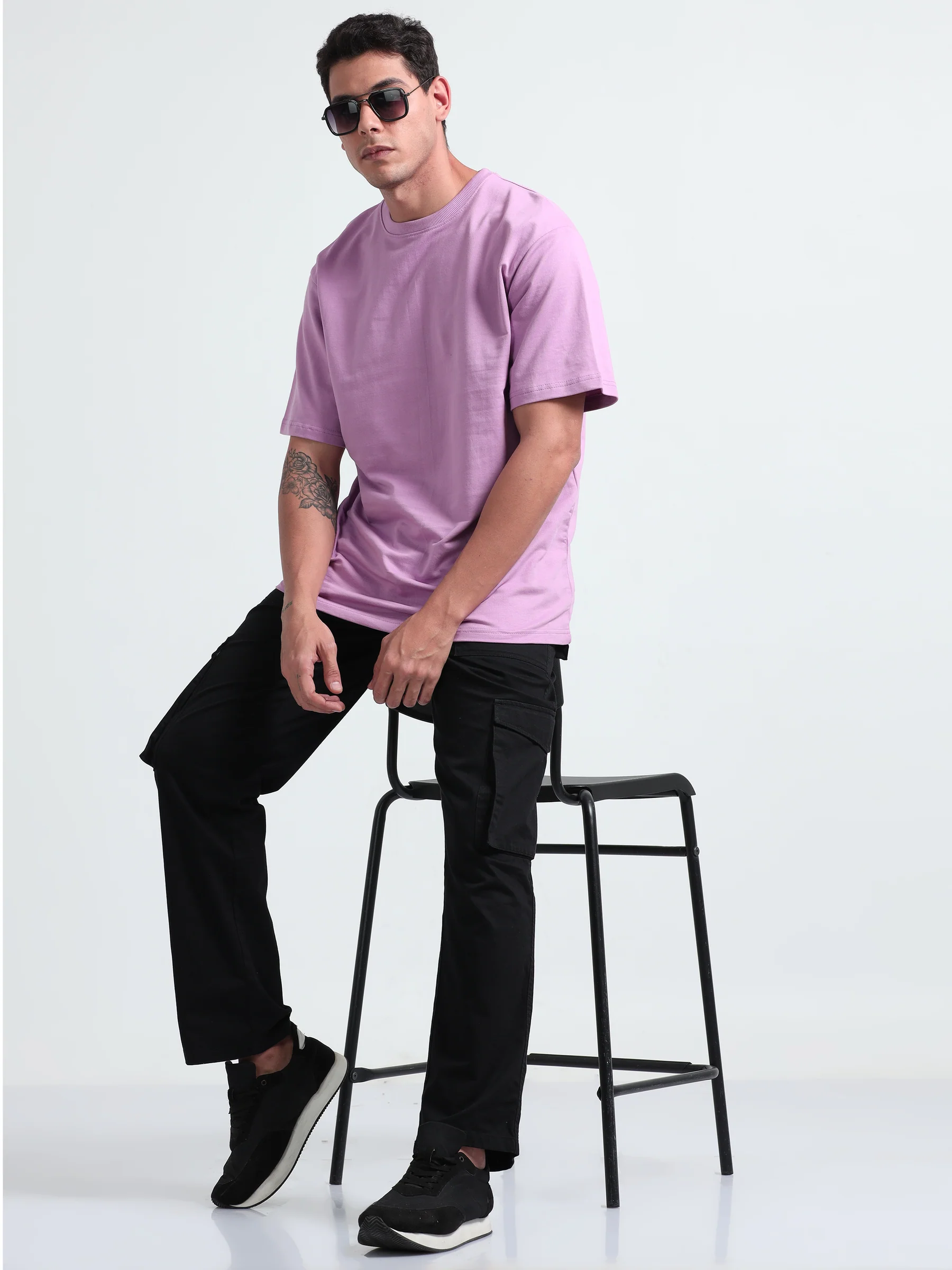 Mens Solid Oversized T-shirt- Lavender