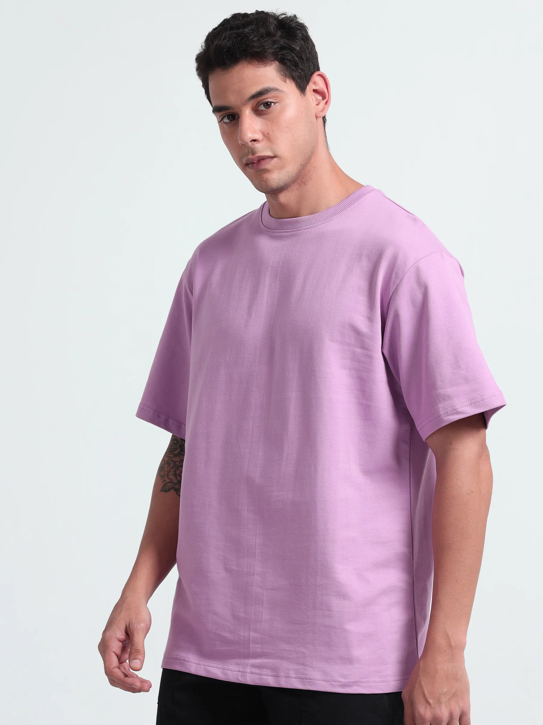 Mens Solid Oversized T-shirt- Lavender