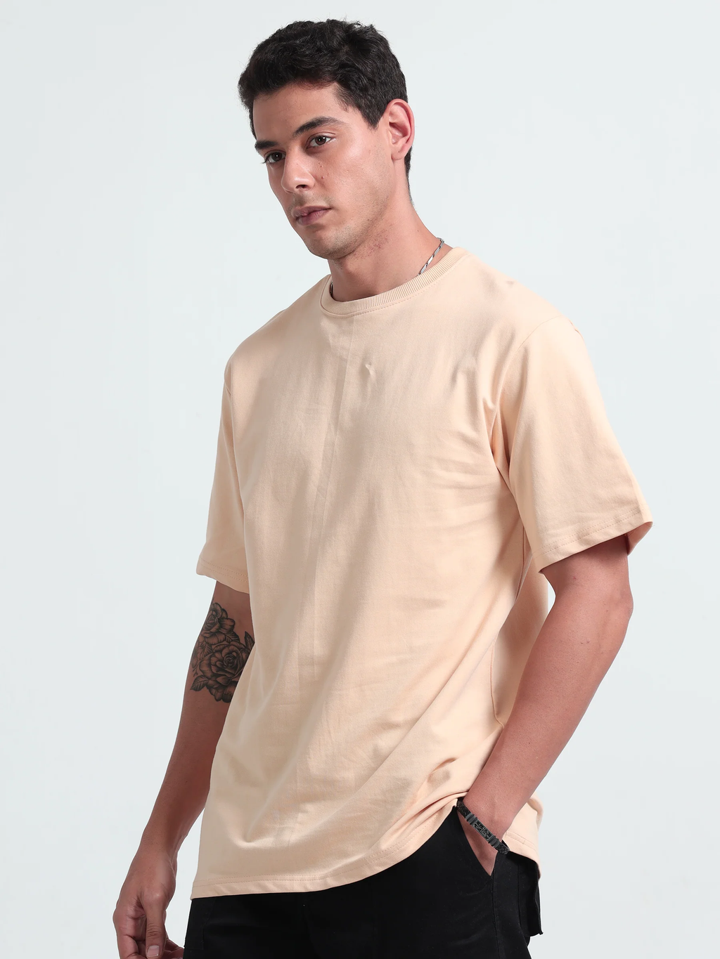 Mens Solid Oversized T-shirt- Beige