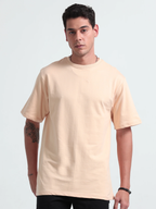 Mens Solid Oversized T-shirt- Beige