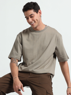 Mens Solid Oversized T-shirt- Camel brown