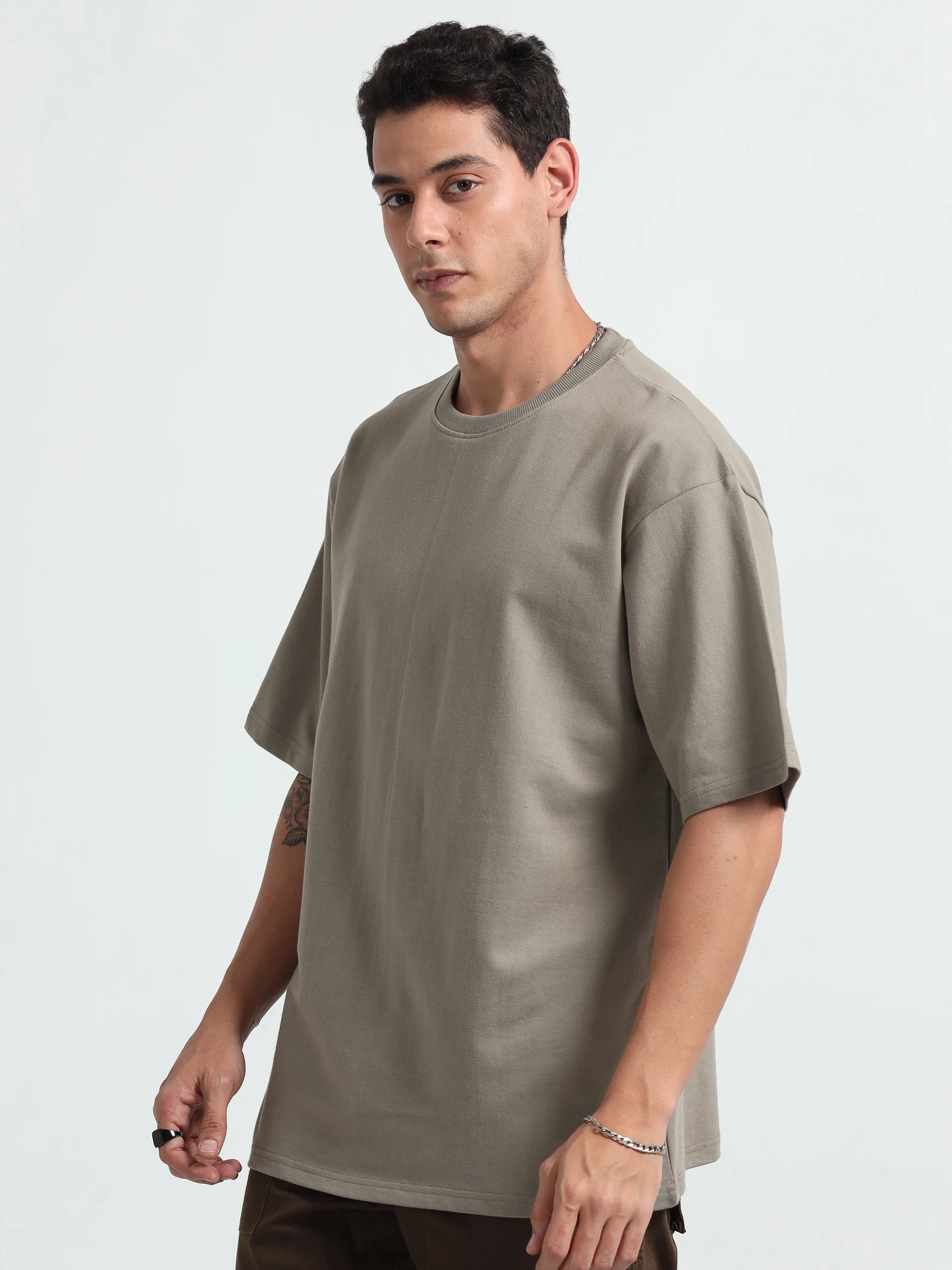 Mens Solid Oversized T-shirt- Camel brown