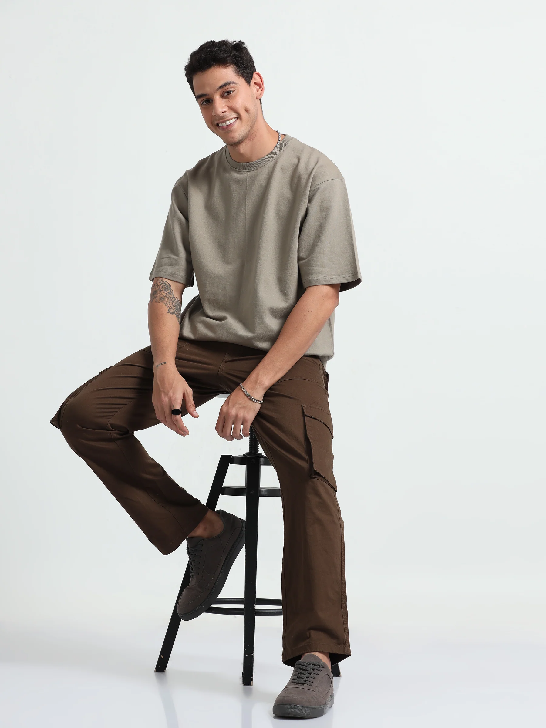 Mens Solid Oversized T-shirt- Camel brown