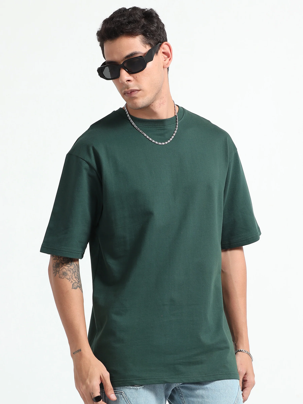 Mens Solid Oversized T-shirt- Bottlegreen