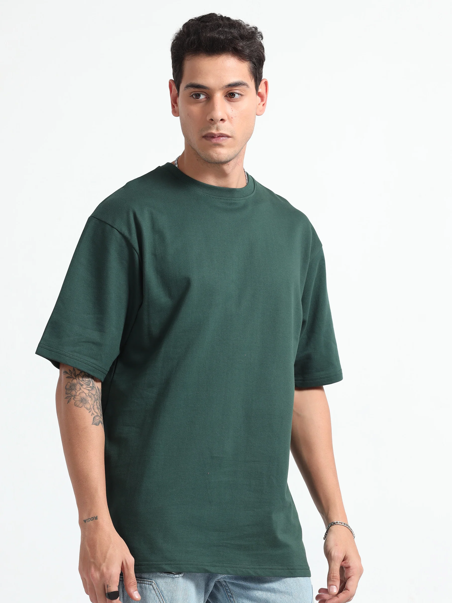 Mens Solid Oversized T-shirt- Bottlegreen