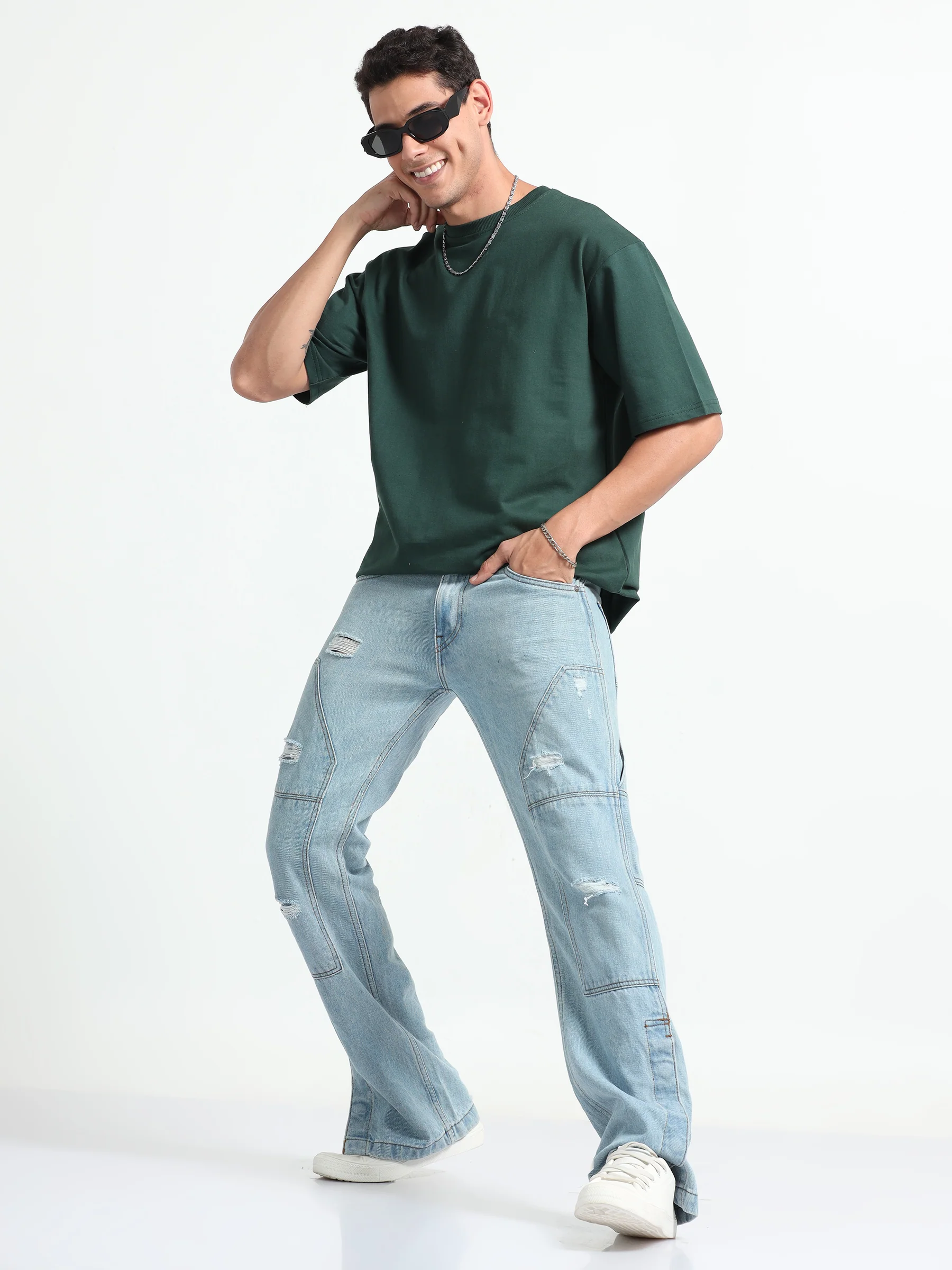Mens Solid Oversized T-shirt- Bottlegreen
