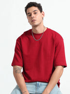Mens Solid Oversized T-shirt- Red