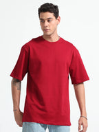 Mens Solid Oversized T-shirt- Red