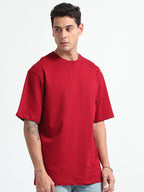 Mens Solid Oversized T-shirt- Red