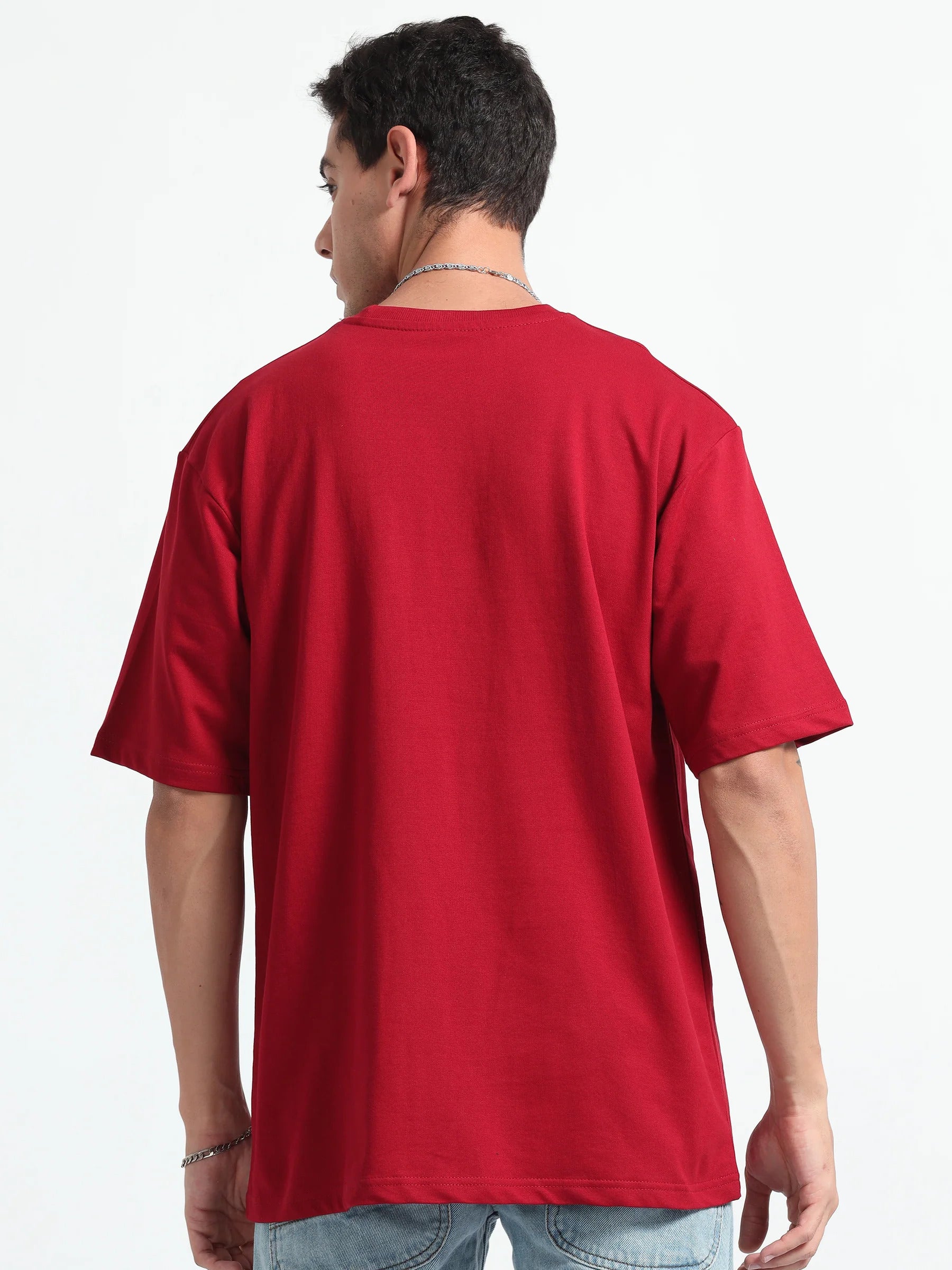 Mens Solid Oversized T-shirt- Red