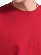 Mens Solid Oversized T-shirt- Red