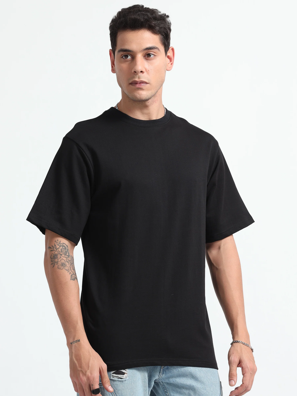 Mens Solid Oversized T-shirt- Black