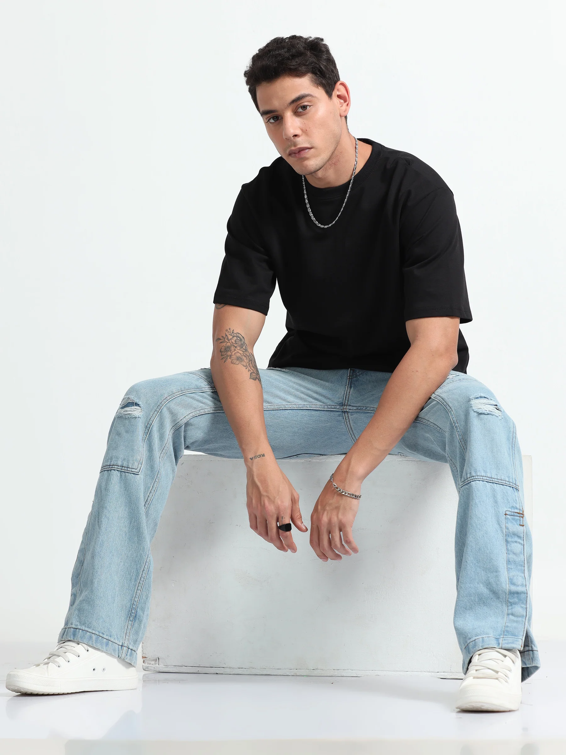 Mens Solid Oversized T-shirt- Black