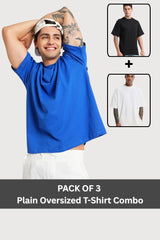 Pack Of 3 Oversize T-shirt :- Royalblue, Black, White