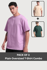 Pack Of 3 Oversize T-shirt :- Lavender, Beige, Bottlegreen