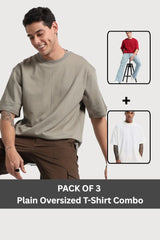 Pack Of 3 Oversize T-shirt :- Camel brown, Red, White