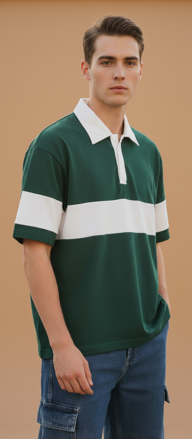 Men’s Heavyweight Oversized Polo T-Shirt - Bottlegreen