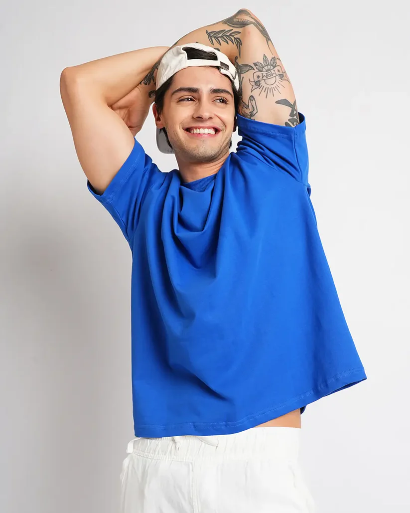 Mens Solid Oversized T-shirt- Royal blue